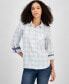 Фото #1 товара Women's Pebble Plaid Roll-Tab Cotton Shirt
