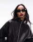 Фото #4 товара Topshop faux leather super wash 80s bomber jacket in black