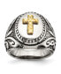 ფოტო #1 პროდუქტის Stainless Steel 14k Gold Accent Antiqued Polished Cross Ring