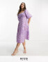 Influence Petite puff sleeve square neck midi dress in purple floral print Purpur-Bunt, 34 - фото #1