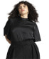 Фото #1 товара Plus Size Flutter Sleeve Satin Blouse