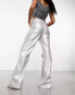 Amy Lynn matte Lupe wide leg trouser in silver