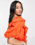 Miss Selfridge festival broderie frill detail crop top in burnt orange