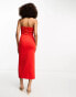 ASOS DESIGN bandeau textured rose high split midi dress in red