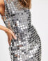 Фото #6 товара ASOS DESIGN all over metallic mosiac embellised mini shift dress in silver