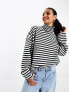 ASOS DESIGN super soft boxy roll neck in navy and cream stripe