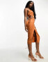 Фото #2 товара NaaNaa satin halter neck midi dress with side tie details in rust