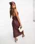 Фото #4 товара NA-KD linen halterneck midi dress in brown