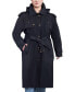 ფოტო #1 პროდუქტის Women's Plus Size Belted Hooded Water-Resistant Trench Coat