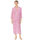 ფოტო #1 პროდუქტის Womens 3/4 Sleeve Cotton Notch Collar Capri Pant Pajama Set