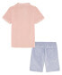 ფოტო #2 პროდუქტის Toddler Boys Pink Pique Polo Shirt Prewashed Oxford Shorts