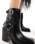 Public Desire Wide Fit Freak heeled ankle biker boot in black