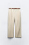 Linen blend straight trousers with braided belt