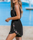 Фото #2 товара Women's Pink Floral Embroidered Sleeveless Black Romper
