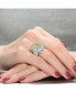 Sterling Silver White Gold Plated with Yellow Square Cubic Zirconia with Cubic Zirconia's Petals Flower Ring