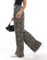 Object tailored wide leg trousers in leopard print