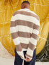 Фото #2 товара ASOS DESIGN knitted oversized striped V neck jumper in beige