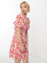 Фото #1 товара Glamorous square neck mini smock dress tie back in red floral