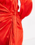 Фото #8 товара Never Fully Dressed tie waist satin midi dress in red
