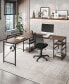 Фото #19 товара Wood L-Shape with Storage Shelves Industrial Desk