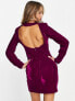 Фото #5 товара ASOS DESIGN high neck velvet drape mini dress in berry