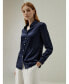 ფოტო #7 პროდუქტის Women's Classic Pearl Button Silk Shirt