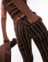 Topshop stripe print low rise cord flare trouser in chocolate