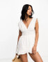 Фото #2 товара River Island broderie detail plunge playsuit in white
