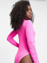 Miss Selfridge textured mesh roll neck bodysuit in pink