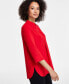 Women's Pleat-Front 3/4-Sleeve Tunic Top Bright Crimson, XS - фото #3