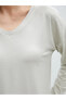 V Yaka Düz Uzun Kollu Kadın Tişört