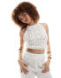 Amy Lynn crochet halter crop top co-ord in white