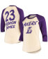 Фото #1 товара Women's LeBron James Cream Los Angeles Lakers Raglan 3/4-Sleeve T-shirt