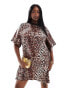 Фото #1 товара ASOS DESIGN Curve satin oversized mini tshirt dress in leopard print