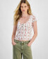 Фото #1 товара Juniors' Printed Lace Cap Sleeve Top