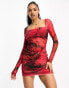 Фото #3 товара AFRM aneira long sleeve mini dress in rose printed mesh