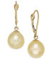 ფოტო #1 პროდუქტის Cultured Oval Golden South Sea Pearl (9mm) Drop Earrings in 14k Gold