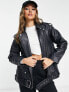 Фото #1 товара ASOS DESIGN oversized premium real washed leather biker jacket in black