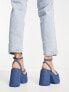 Stradivarius block heel strappy platform in denim