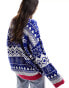 ASOS DESIGN oversized Christmas jumper in fairisle pattern with contrast trim in blue