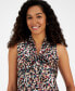 Women's Printed Tie-Collar Sleeveless Blouse toffee multi, M - фото #6