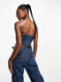 In The Style exclusive denim bandeau crop top co-ord in dark blue