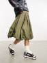 COLLUSION puff ball midi skirt in khaki