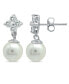 ფოტო #2 პროდუქტის Imitation Pearl and Cluster Cubic Zirconia Drop Earrings Crafted in Silver Plate
