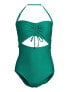 Time and Tru Swimsuit Women's Size S Green Nylon Ottoman Ribbed Cutout One Piece