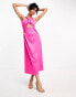 Фото #2 товара Y.A.S satin knot front cut out satin midi dress in bright pink