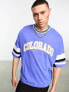 ASOS DESIGN oversized t-shirt in blue with colour block sleeve panels & Colorado print
