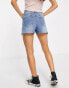 Parisian Petite distressed denim shorts with rips in mid blue