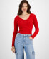 Juniors' Cropped V-Neck Cable-Knit Sweater Красный, XS - фото #1