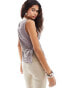 Weekday Cintia boat neck cami top with side tie detail in mole exclusive to ASOS Maulwurfbraun, 44 - фото #3